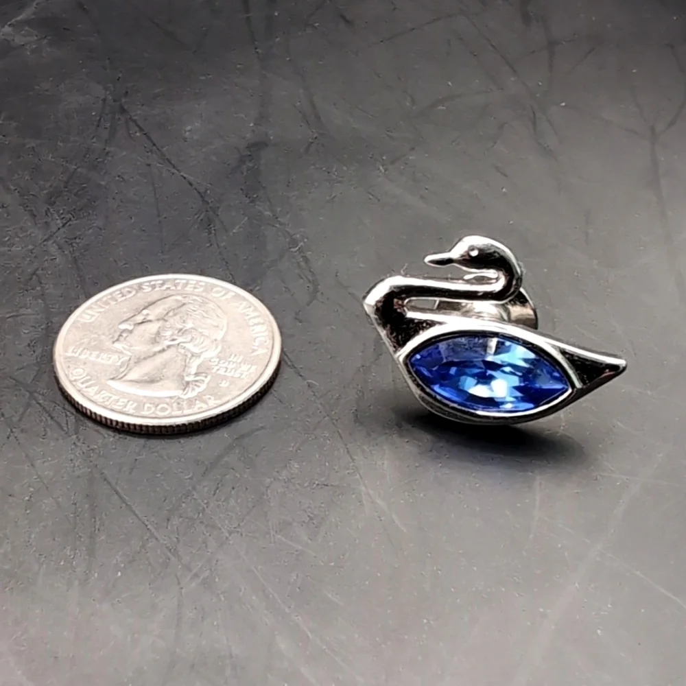 Authentic Genuine Swarovski Blue Crystal & Rhodium Lapel Pin Brooch